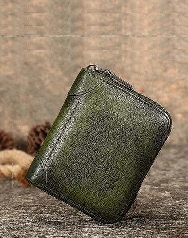 Black Small Leather Bifold Wallet Around Zip Billfold Cute Women Zipper Wallet For Ladies