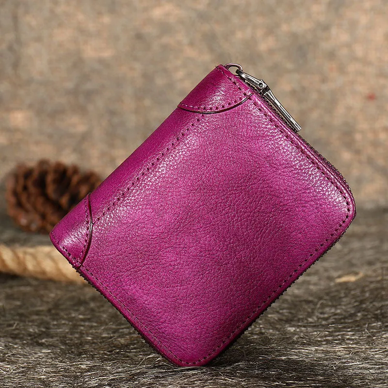 Black Small Leather Bifold Wallet Around Zip Billfold Cute Women Zipper Wallet For Ladies