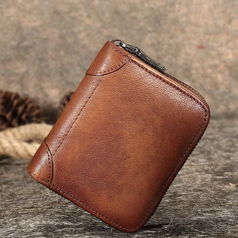 Black Small Leather Bifold Wallet Around Zip Billfold Cute Women Zipper Wallet For Ladies