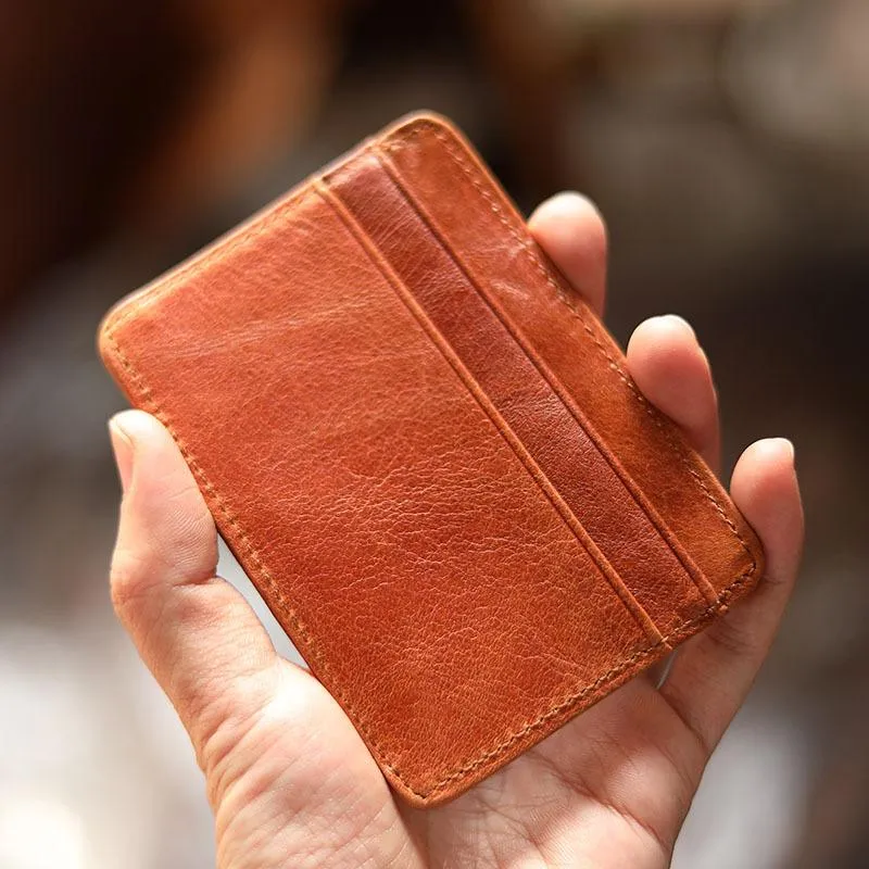 Brown Slim Leather Mens Card Wallet Small Card Holder Front Pocket Wallet For Men