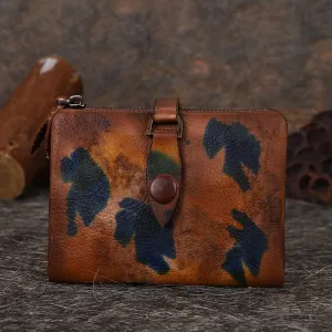 Brown Small Wallet Bifold Wallet Leather Wallet Vintage Billfold Women Wallet with Buckle For Ladies