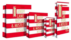 Candy Cane Wishes & Mistletoe Kisses Luxury Bottle Gift Bag 13 x 9 x 36cm - Red & White Candy Stripe