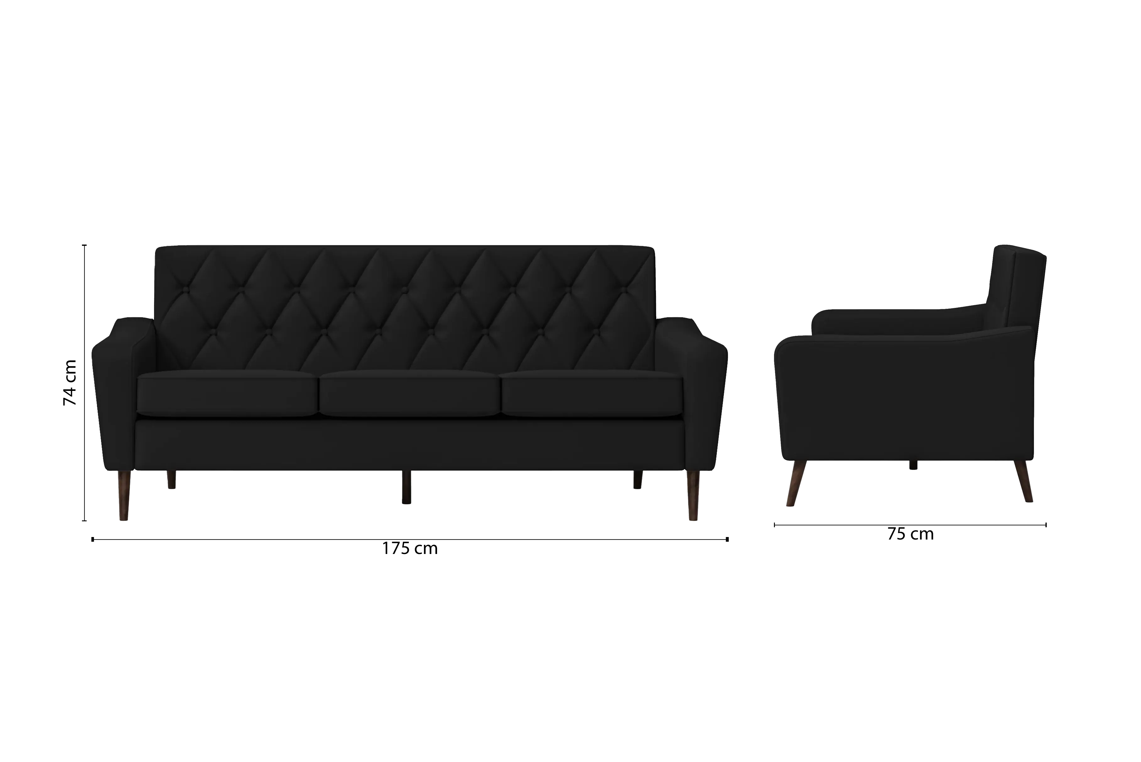 Carpi 3 Seater Sofa Black Leather