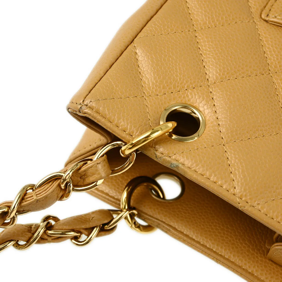 Chanel 2003-2004 Beige Caviar Petite Shopping Tote PST Chain Handbag