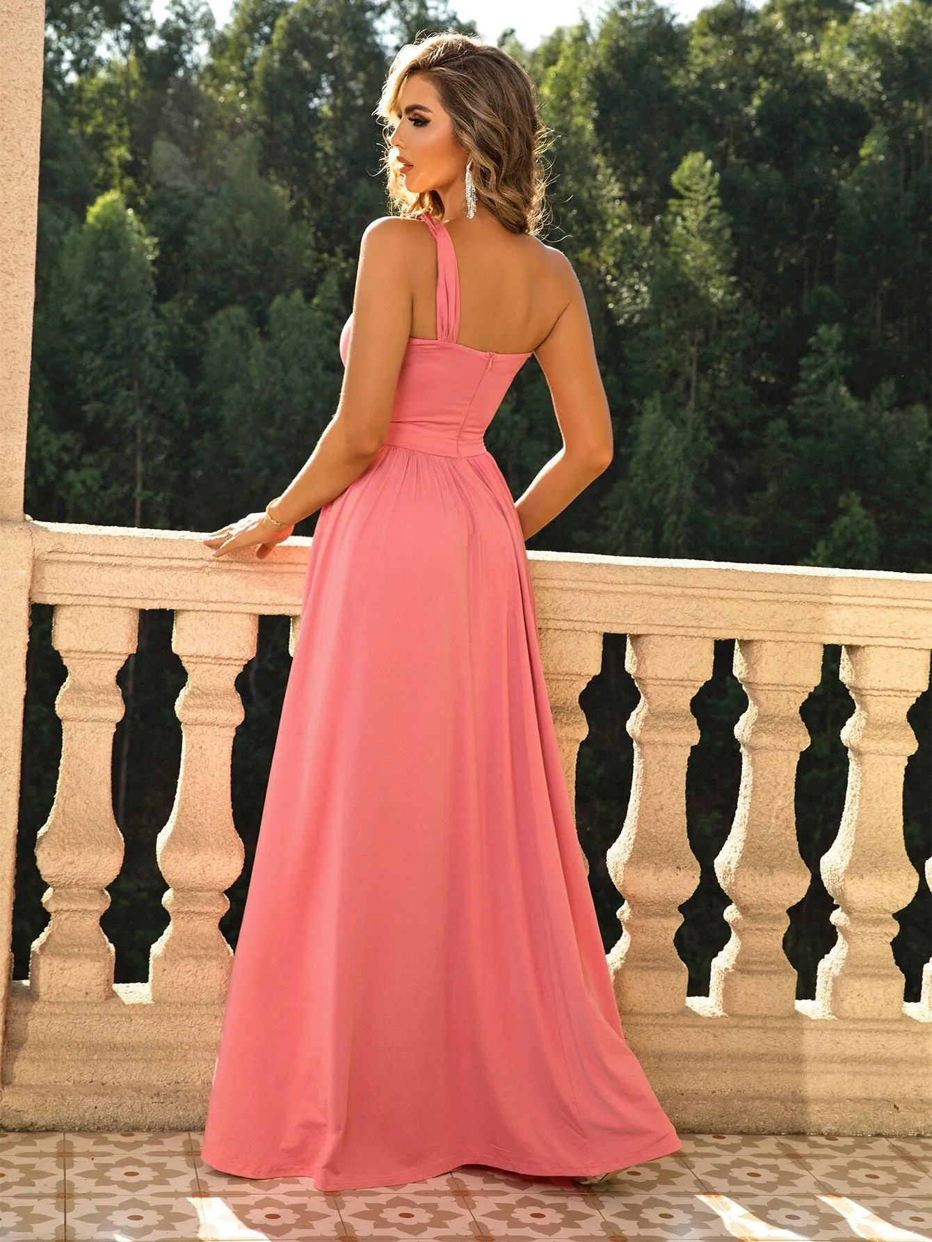 Charming Rose Cascade Flowing Asymmetrical Dress