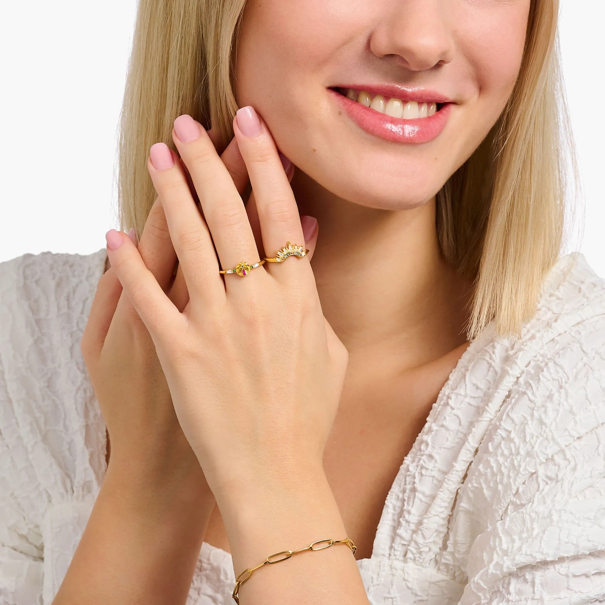 Charming Sterling Silver Gold Plated Colourful Stones Palm Tree Ring TR2457-488-7