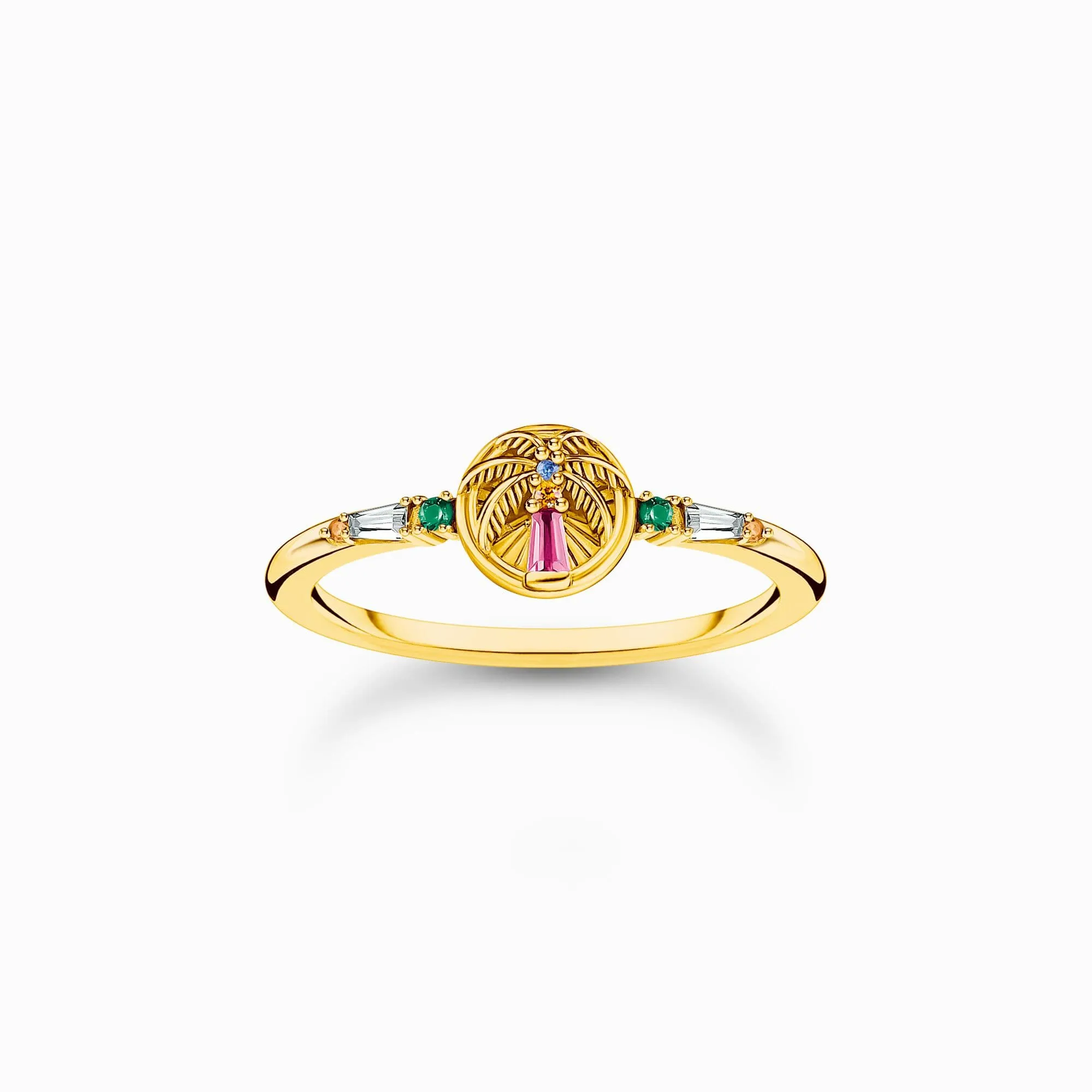 Charming Sterling Silver Gold Plated Colourful Stones Palm Tree Ring TR2457-488-7