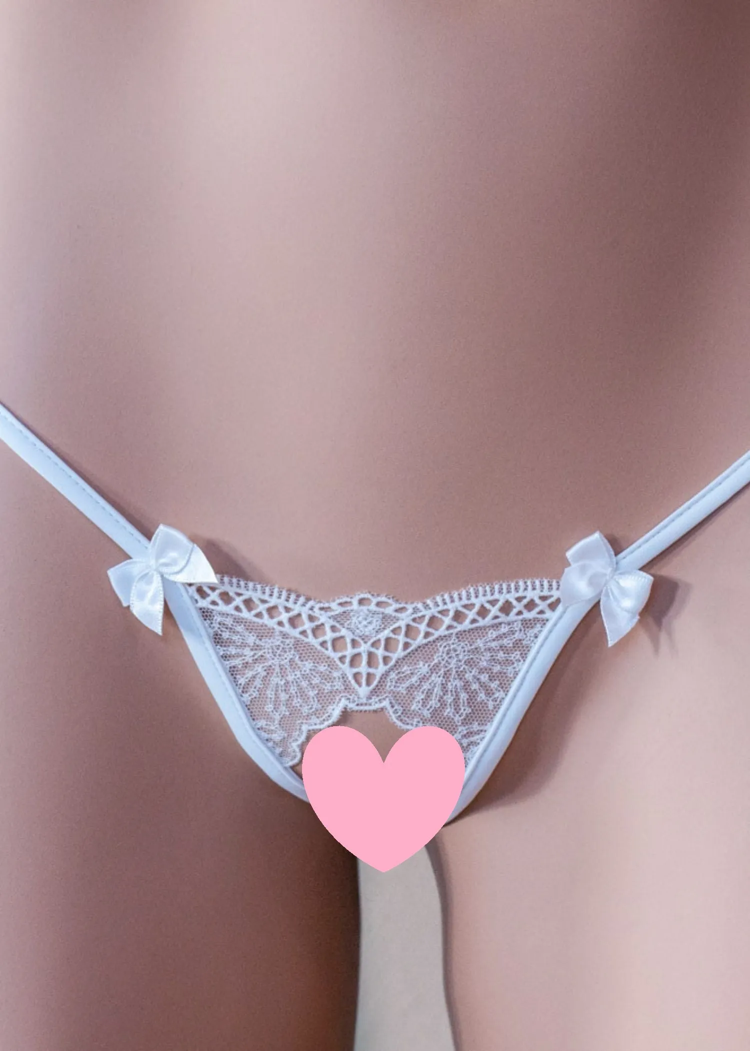 Charming White Crotchless Thong