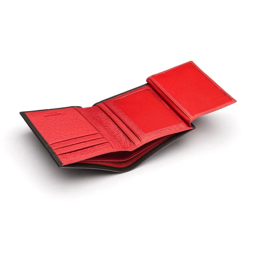 Compact Leather Wallet With 6 CC And ID - Black With Red