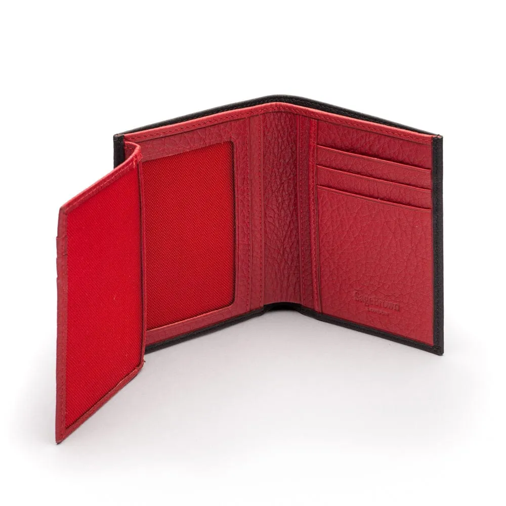 Compact Leather Wallet With 6 CC And ID - Black With Red