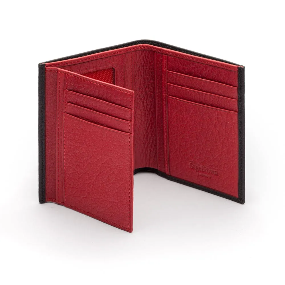 Compact Leather Wallet With 6 CC And ID - Black With Red