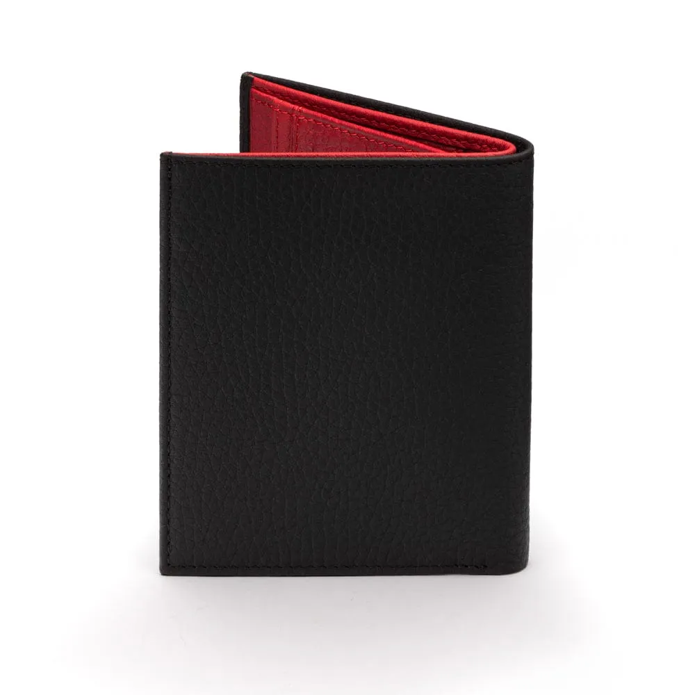 Compact Leather Wallet With 6 CC And ID - Black With Red
