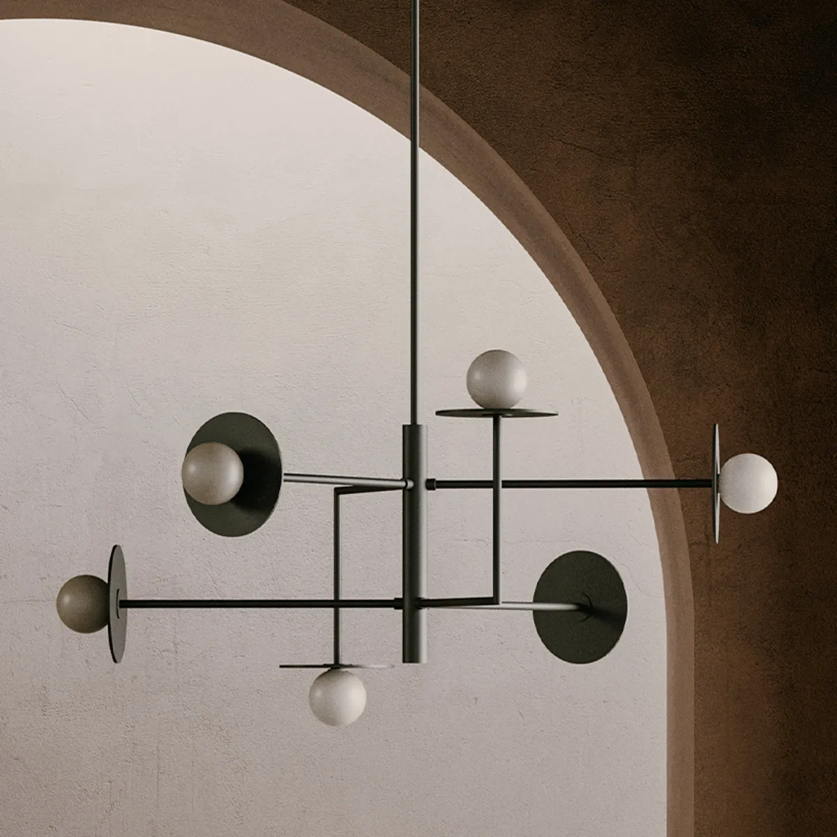 Contemporary Matt Black Metal 6 Arm Chandelier