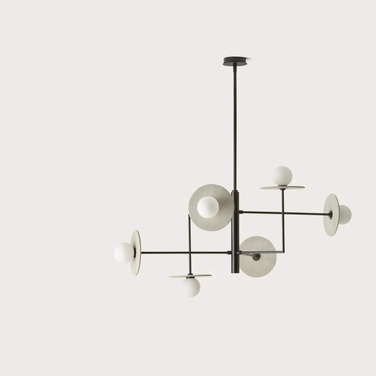 Contemporary Matt Black Metal 6 Arm Chandelier