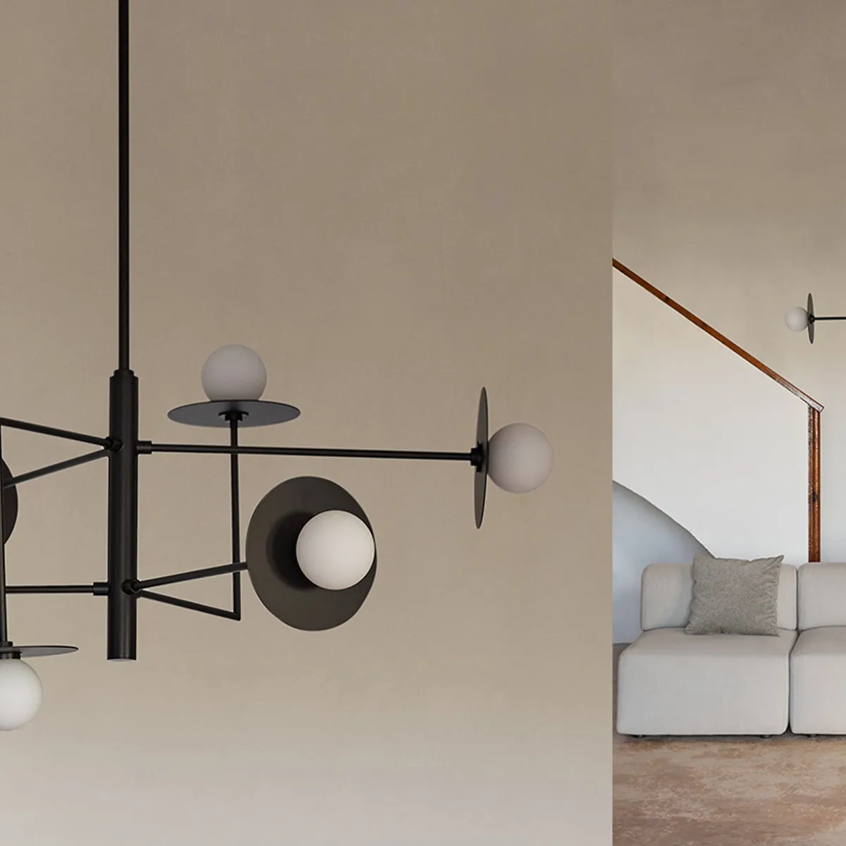 Contemporary Matt Black Metal 6 Arm Chandelier
