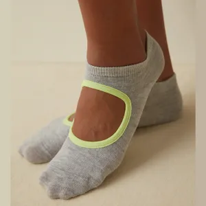 Cotton, Anti-Slip, Grey and Yellow, Yoga, Pilates Socks