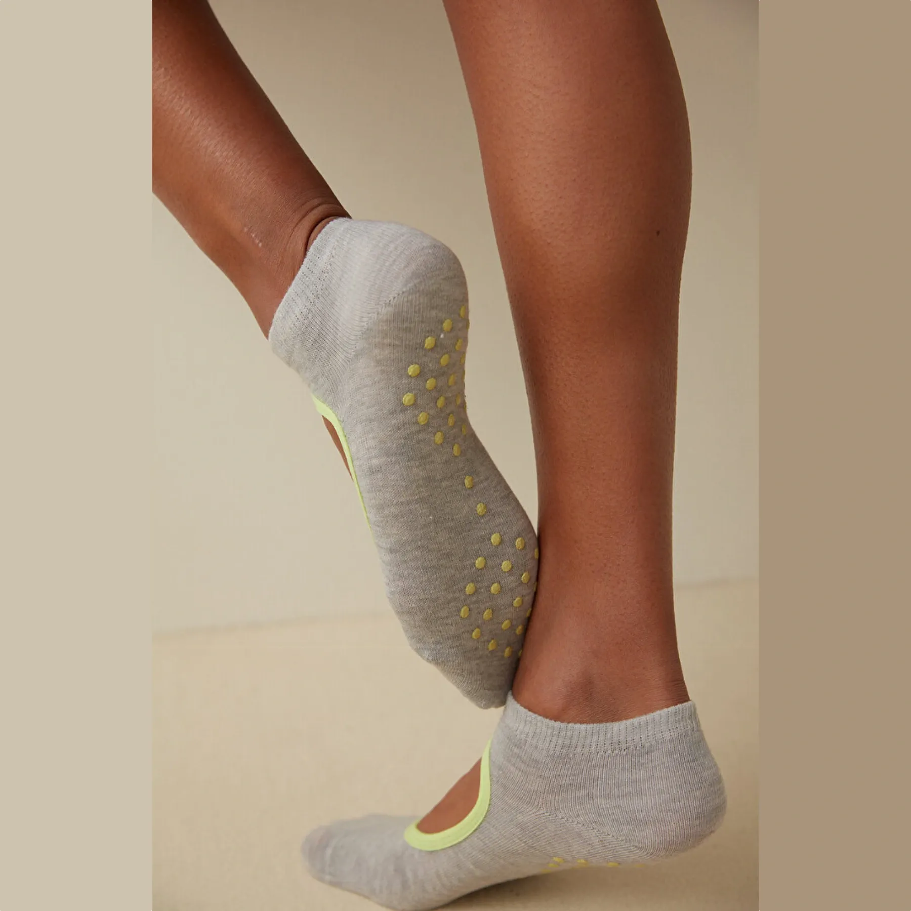 Cotton, Anti-Slip, Grey and Yellow, Yoga, Pilates Socks