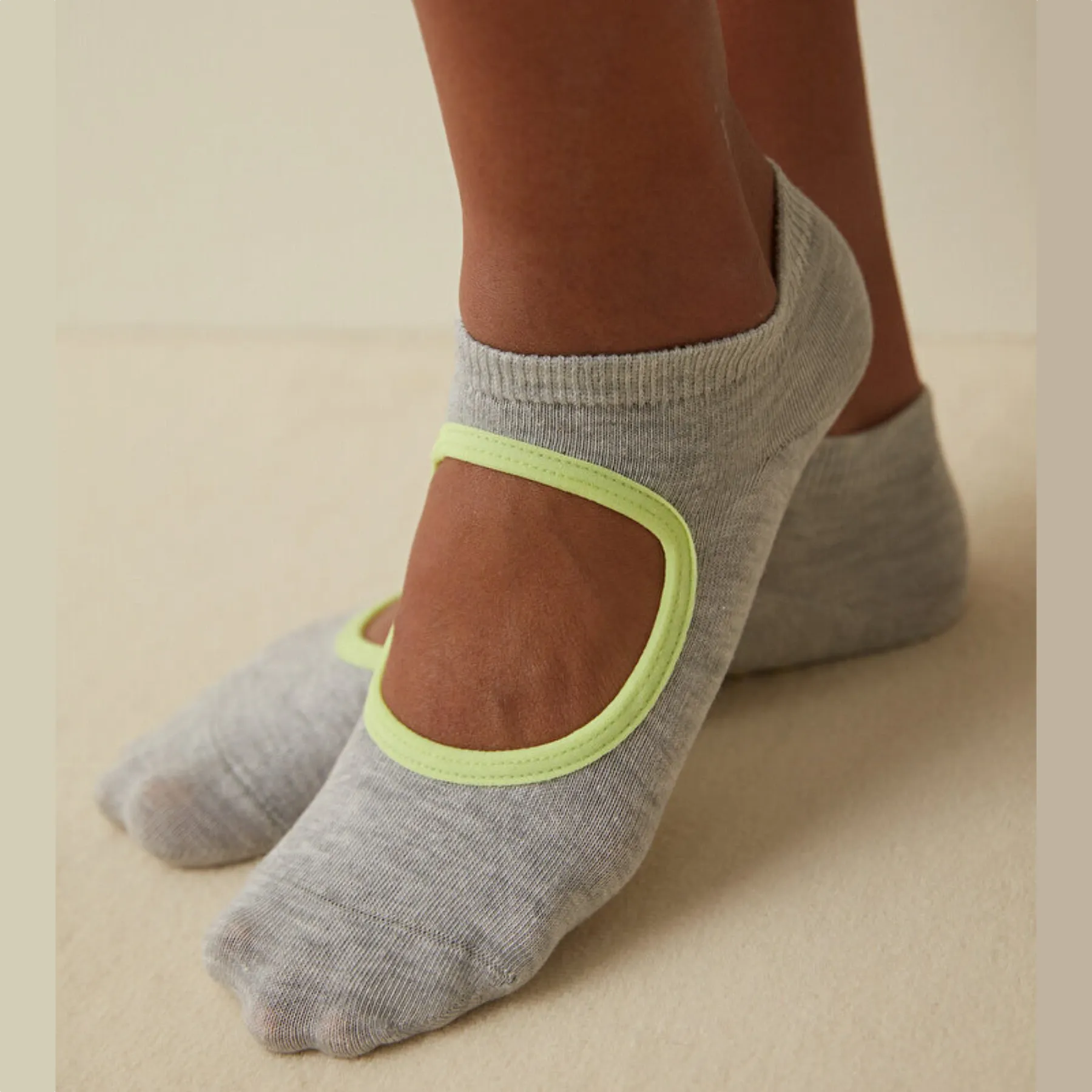 Cotton, Anti-Slip, Grey and Yellow, Yoga, Pilates Socks