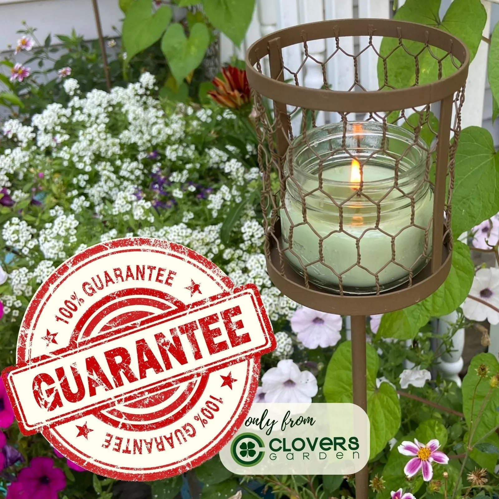 Decorative Outdoor Cup & Candle Holder Garden Brown Stakes | Set of 2, 36" Tall | Solid Metal, Fits Mason Jars, Farmhouse Look