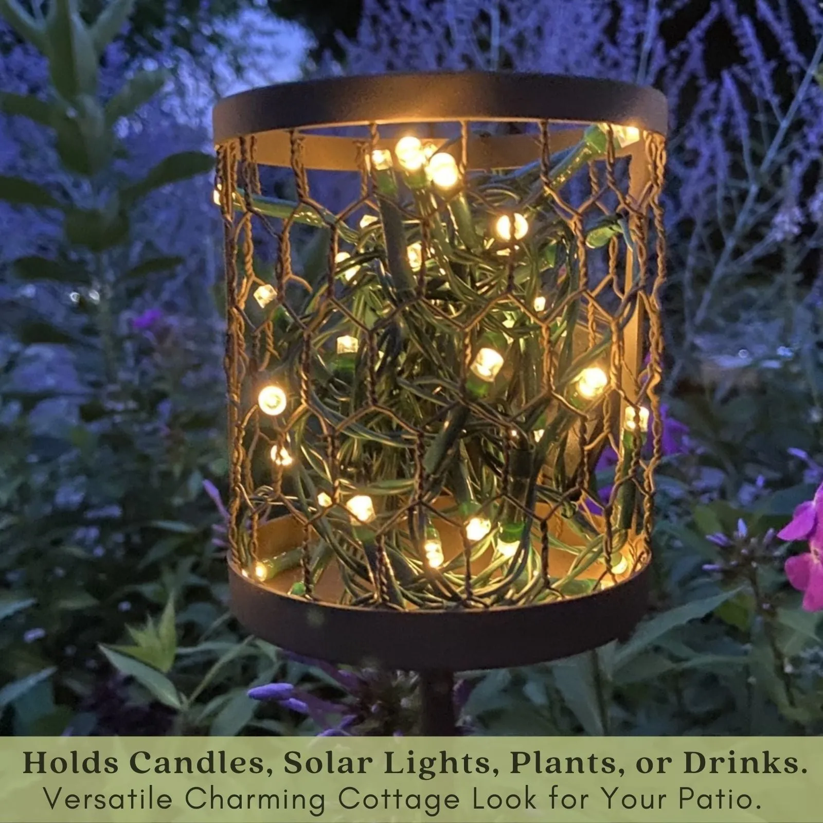 Decorative Outdoor Cup & Candle Holder Garden Brown Stakes | Set of 2, 36" Tall | Solid Metal, Fits Mason Jars, Farmhouse Look