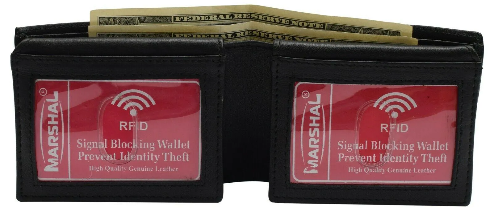 Double Flap Up Bifold Mens Wallet Cowhide Leather 16  credit cards - 4 ID Window