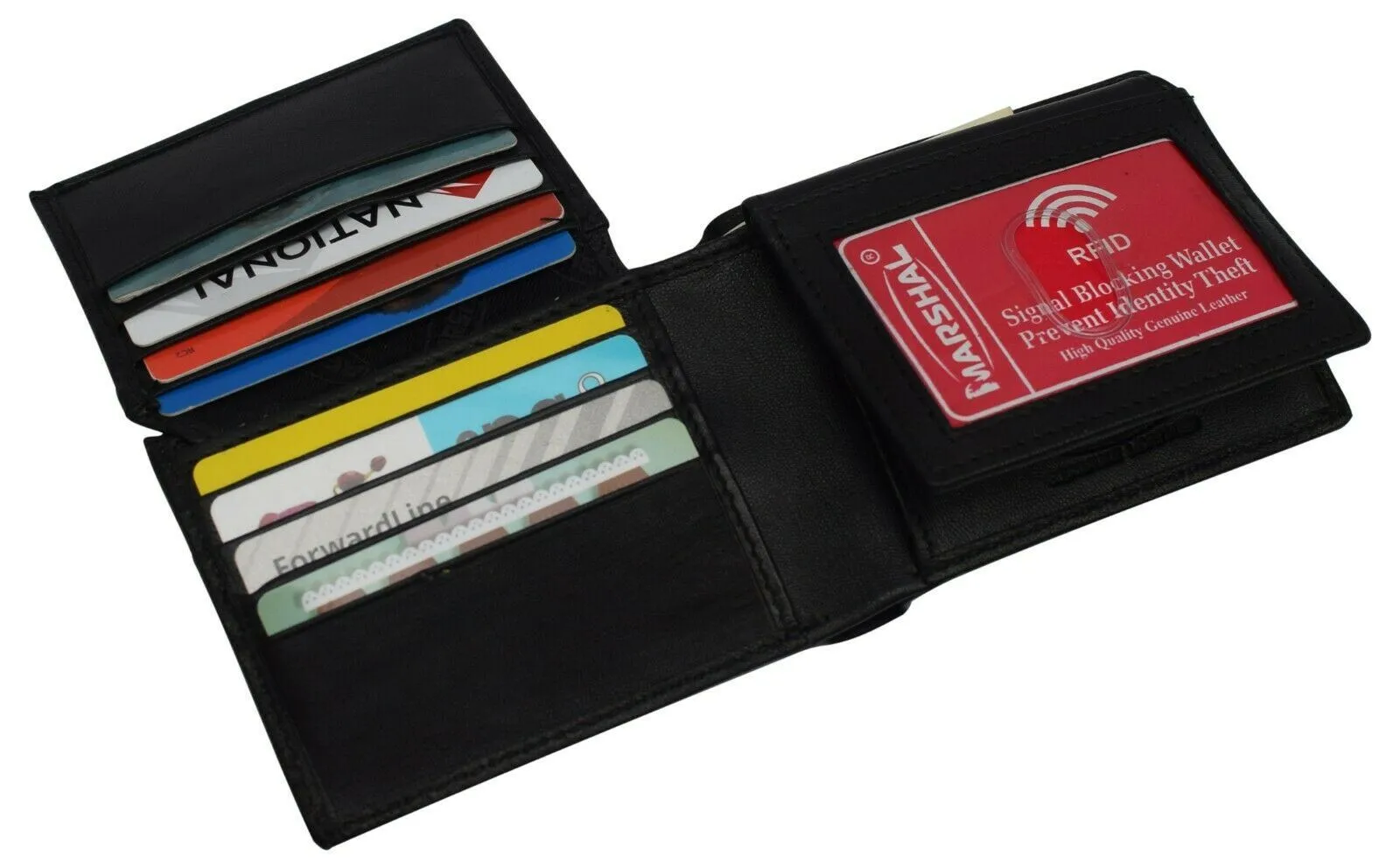 Double Flap Up Bifold Mens Wallet Cowhide Leather 16  credit cards - 4 ID Window