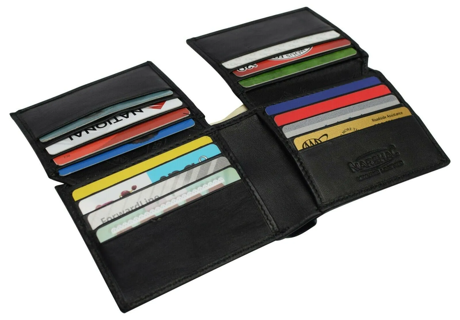 Double Flap Up Bifold Mens Wallet Cowhide Leather 16  credit cards - 4 ID Window