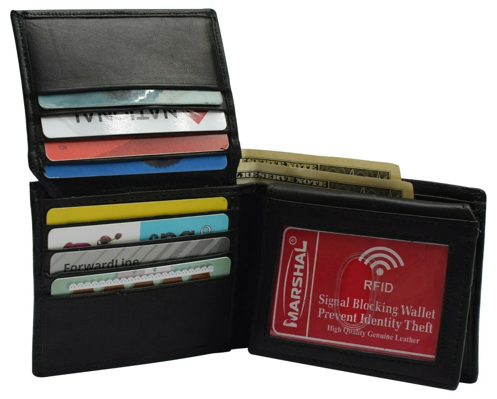 Double Flap Up Bifold Mens Wallet Cowhide Leather 16  credit cards - 4 ID Window
