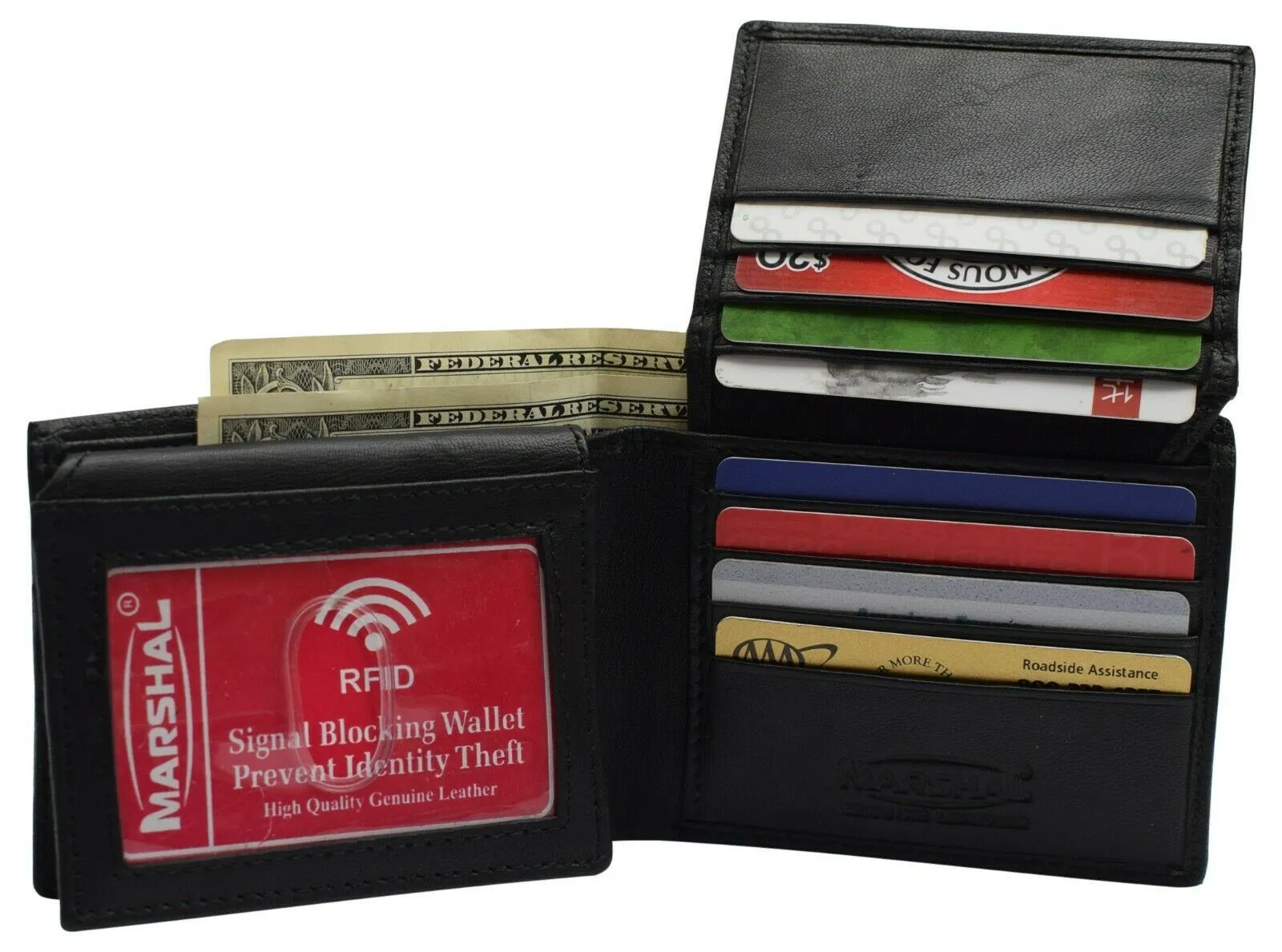 Double Flap Up Bifold Mens Wallet Cowhide Leather 16  credit cards - 4 ID Window