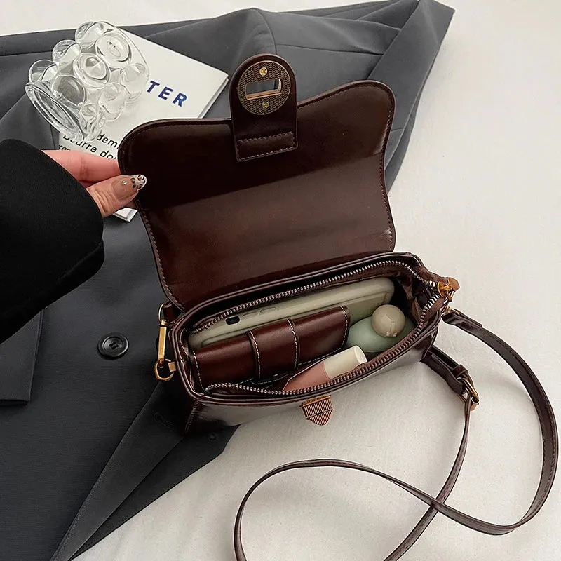 Faux Leather Crossbody Top-Handle Handbag