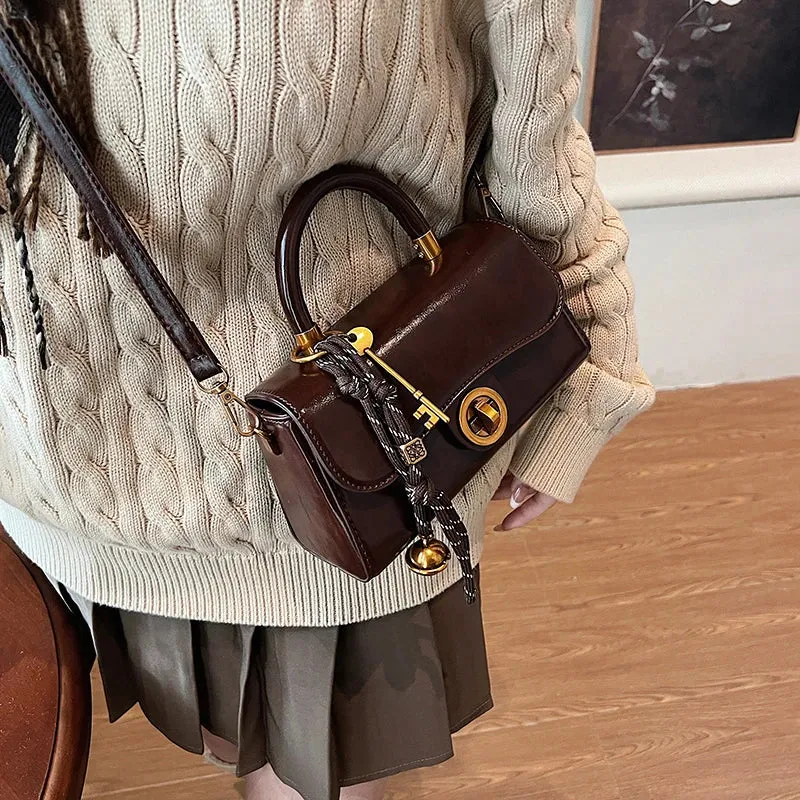 Faux Leather Crossbody Top-Handle Handbag