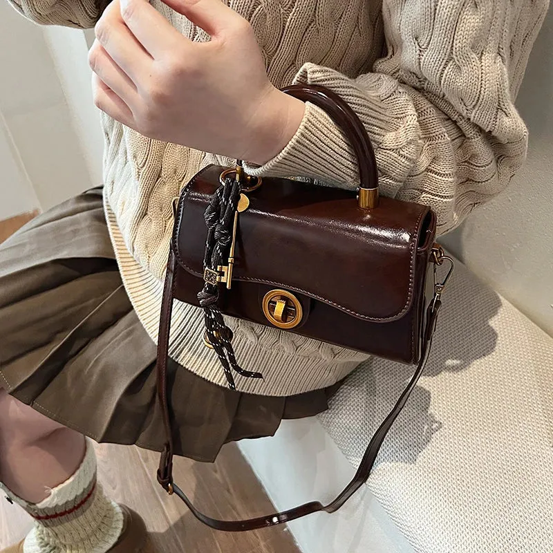 Faux Leather Crossbody Top-Handle Handbag