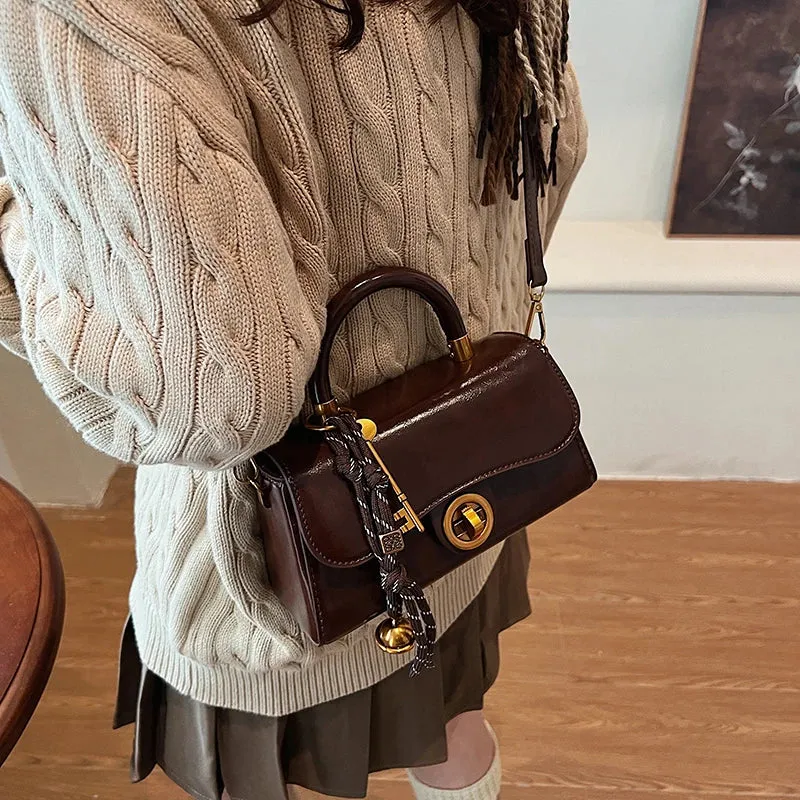 Faux Leather Crossbody Top-Handle Handbag