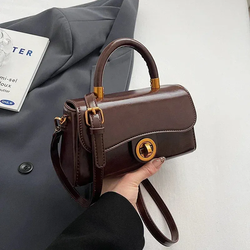 Faux Leather Crossbody Top-Handle Handbag