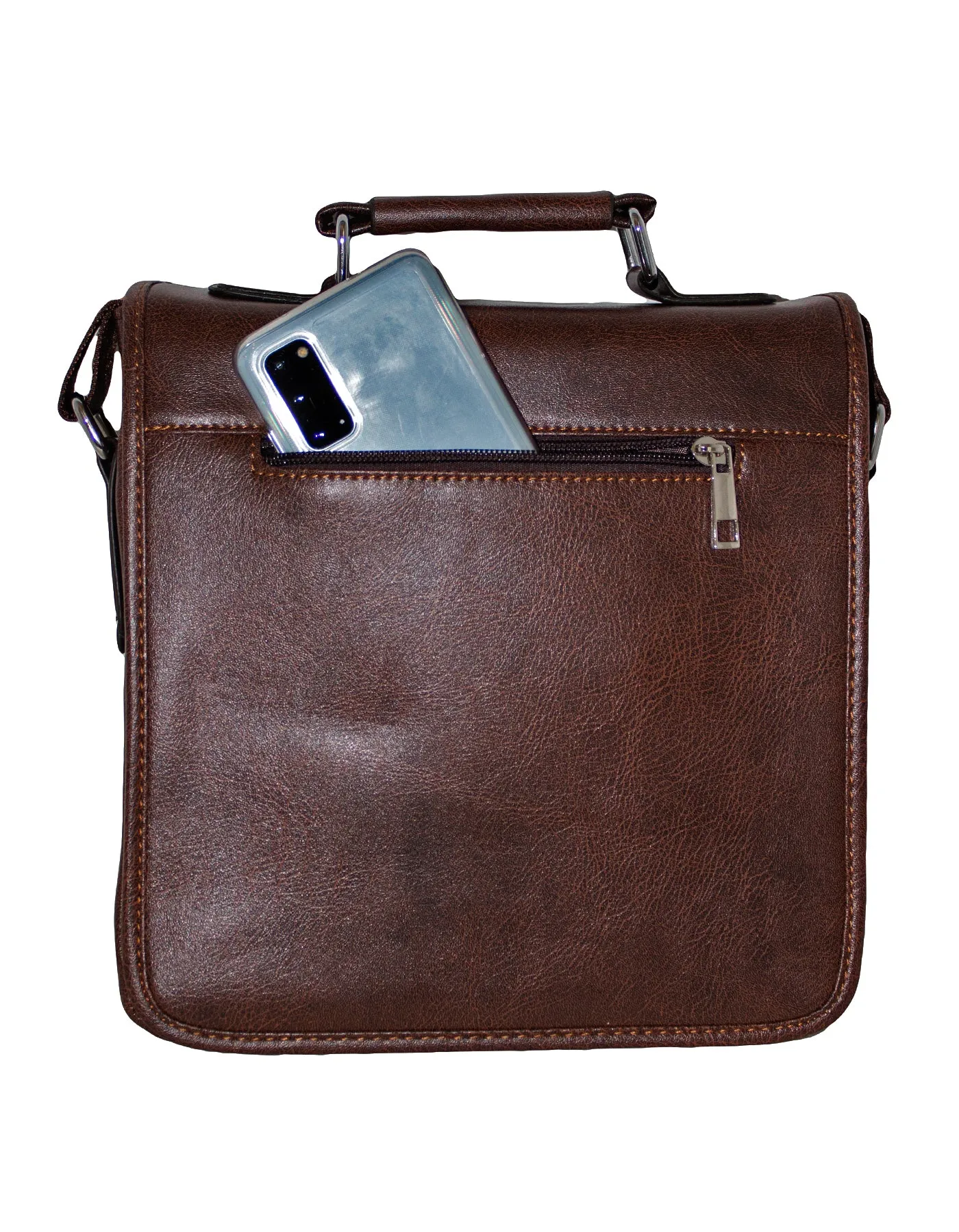 Fino HX-623 Unisex Basic Brown Faux Leather Sling Bag - Brown