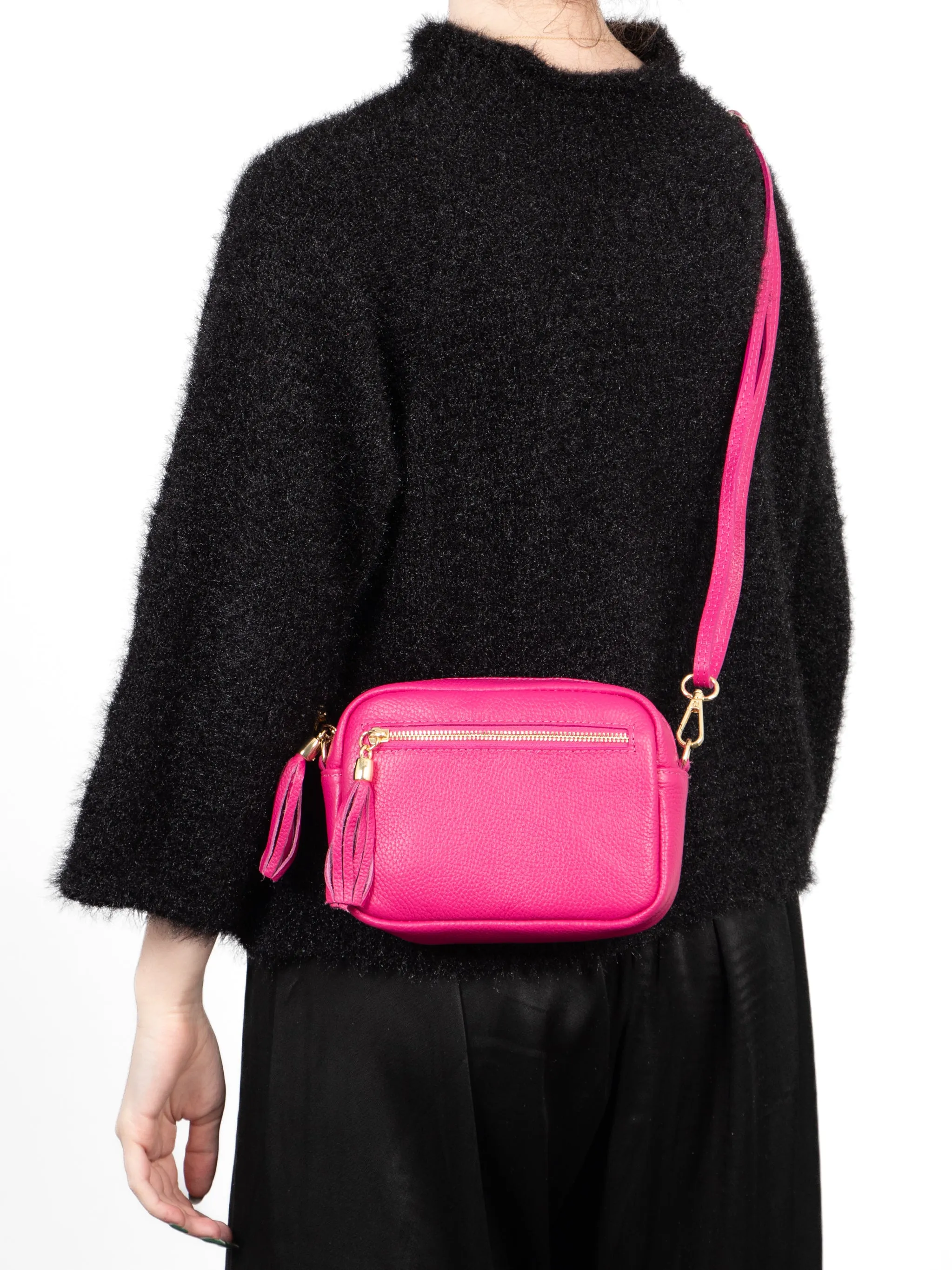 Fleur - Italian Leather Crossbody Bag - Raspberry, Pebbled