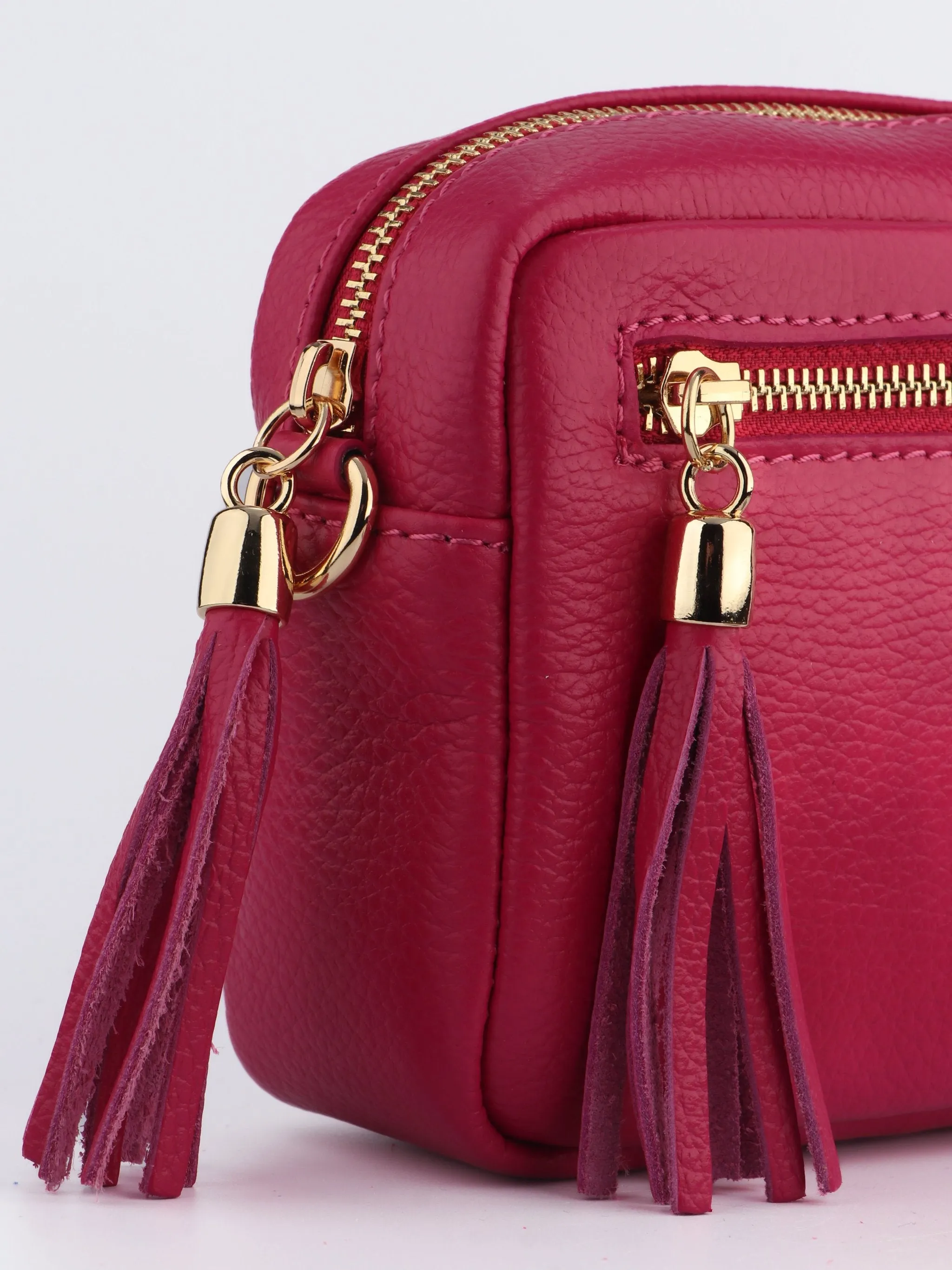 Fleur - Italian Leather Crossbody Bag - Raspberry, Pebbled