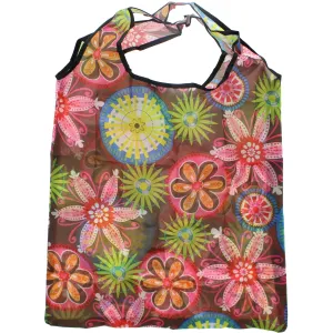 Floral Print Brown Shopping Bag in Pocket Pouch