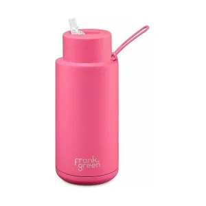 Frank Green 34oz Reusable Bottle with Straw Lid Neon Pink
