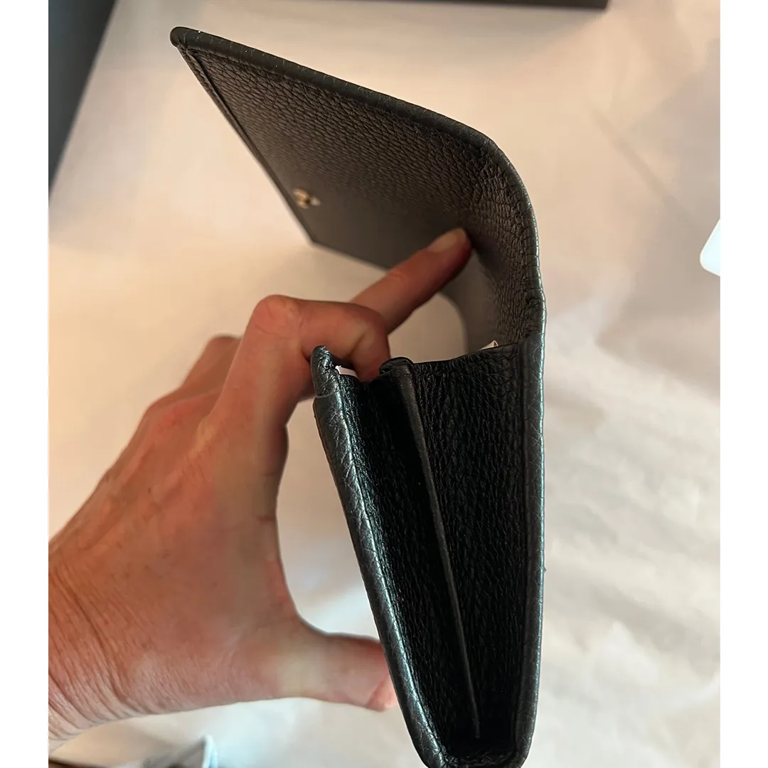 Gucci Soho Black Pebbled Leather Long Wallet Flap GG Large Authentic Italy NEW