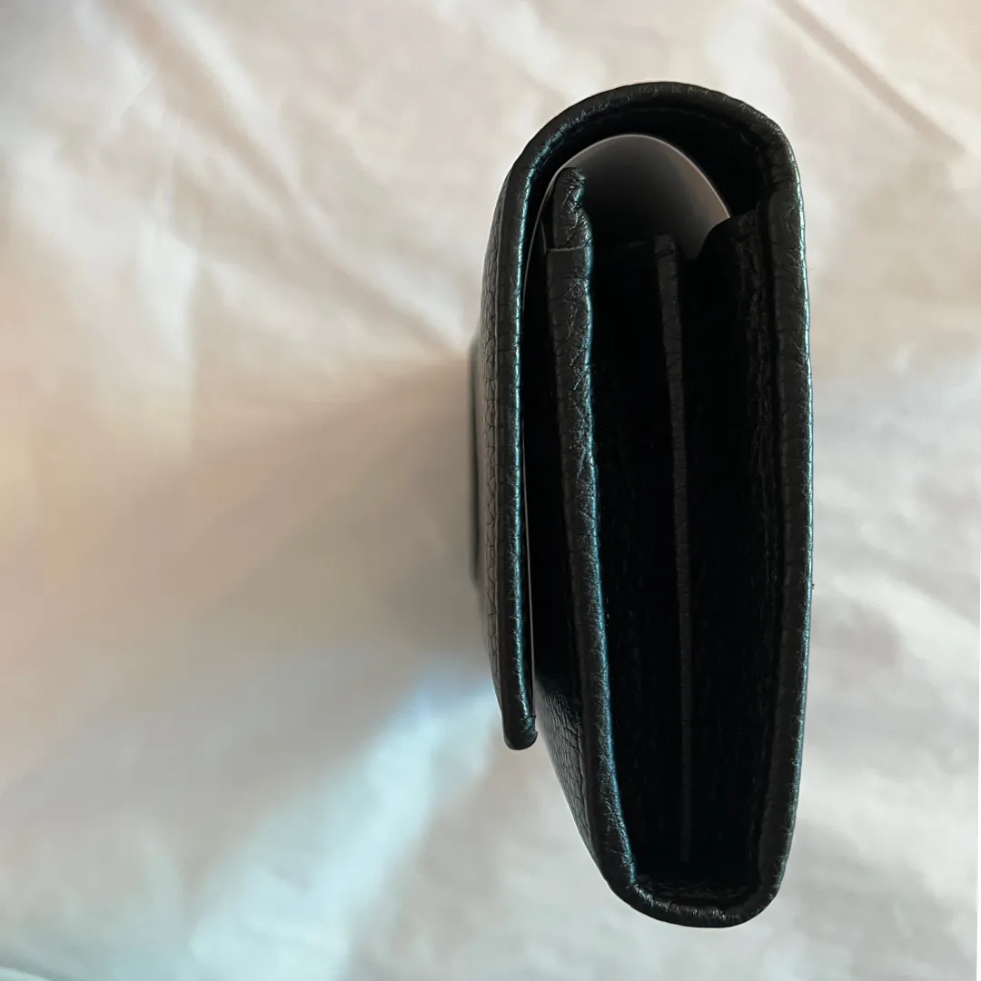 Gucci Soho Black Pebbled Leather Long Wallet Flap GG Large Authentic Italy NEW