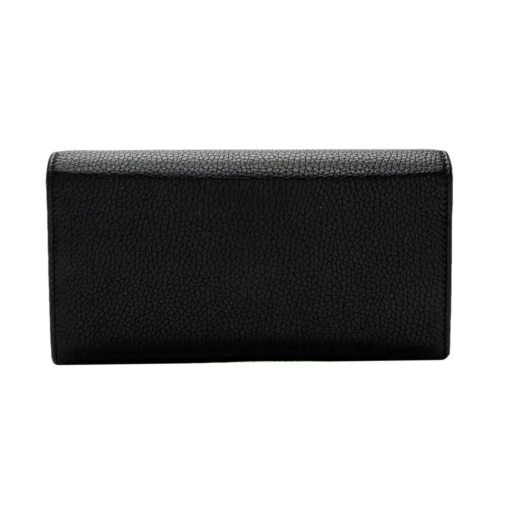 Gucci Soho Black Pebbled Leather Long Wallet Flap GG Large Authentic Italy NEW