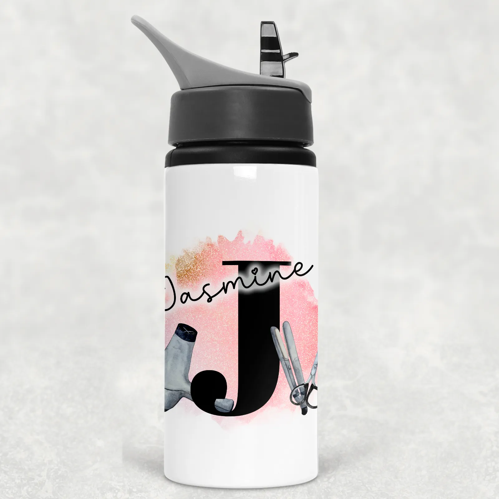 Hairdresser Alphabet Personalised Aluminium Straw Water Bottle 650ml