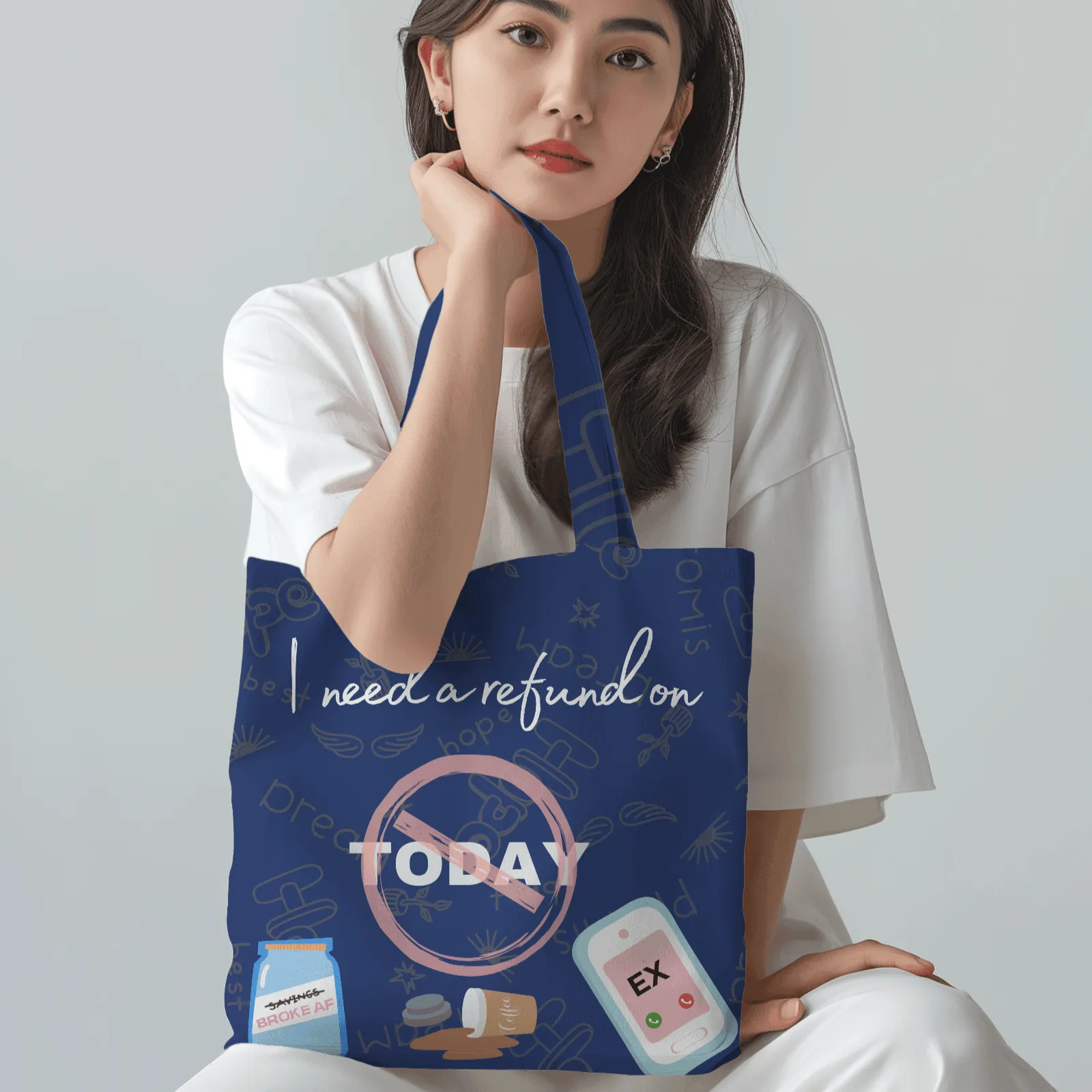 I Need a Refund on Today Tote Bag with Zipper Dark blue