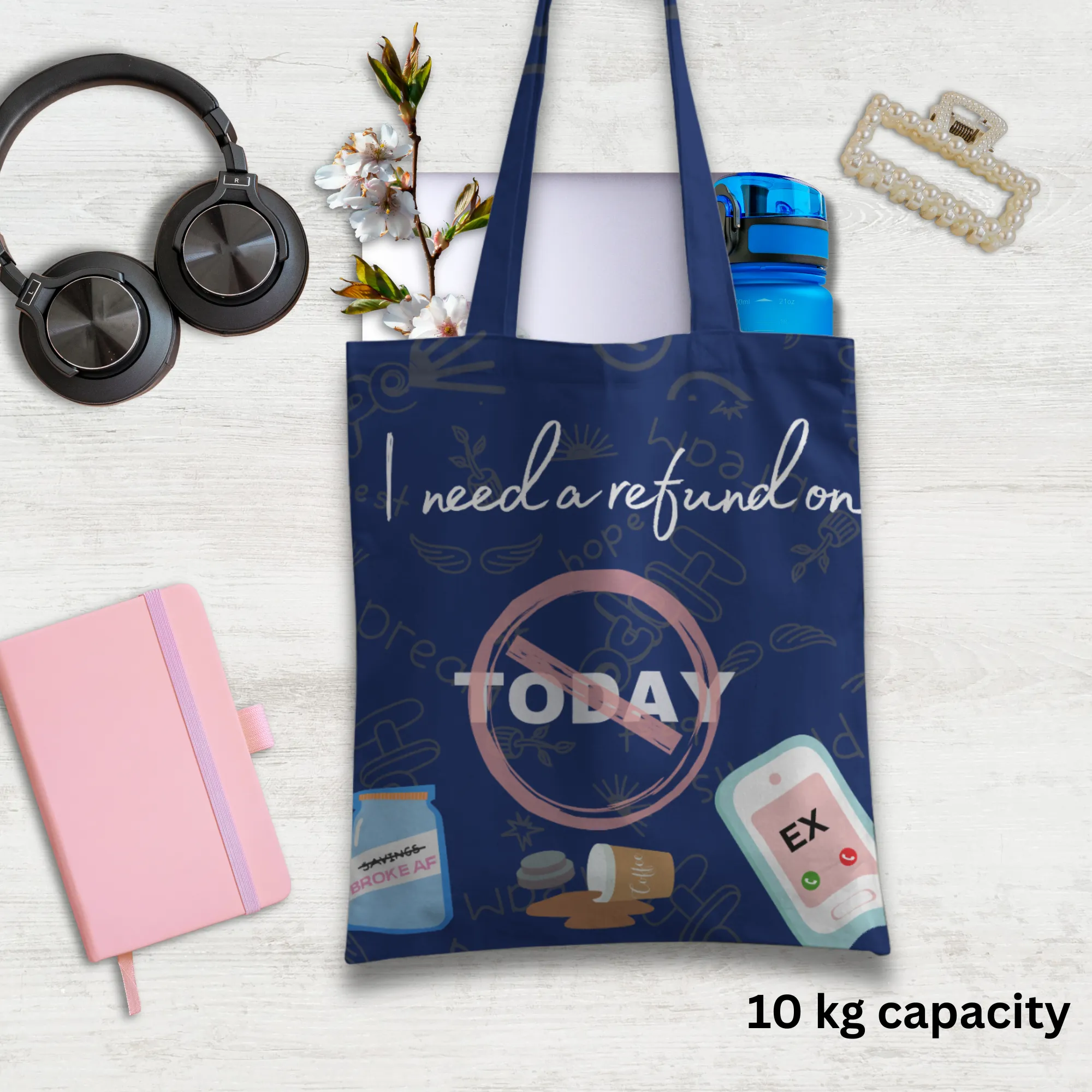 I Need a Refund on Today Tote Bag with Zipper Dark blue
