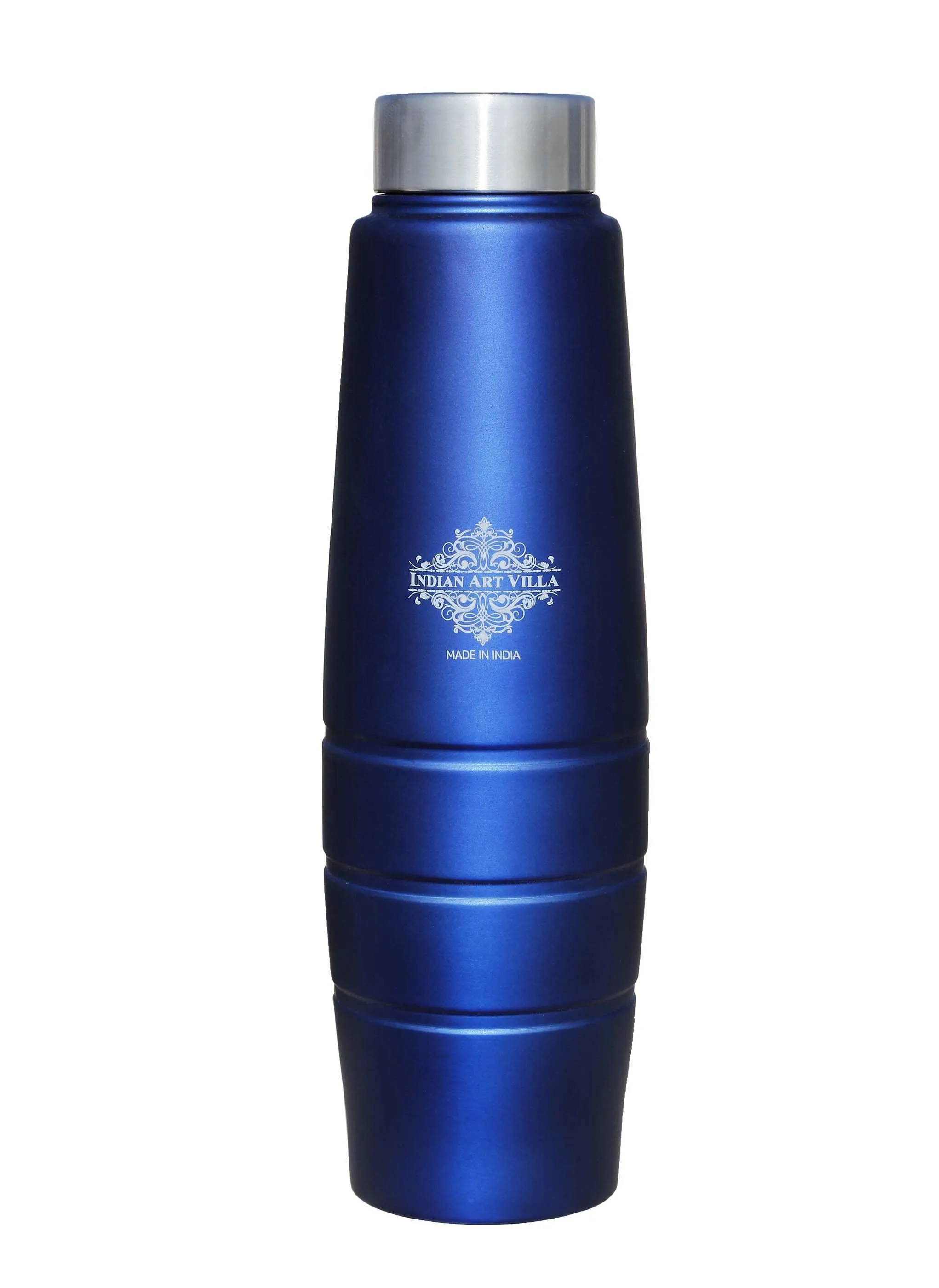 Indian Art Villa Steel Bottle Curve Lining Steel Cap Blue Matt