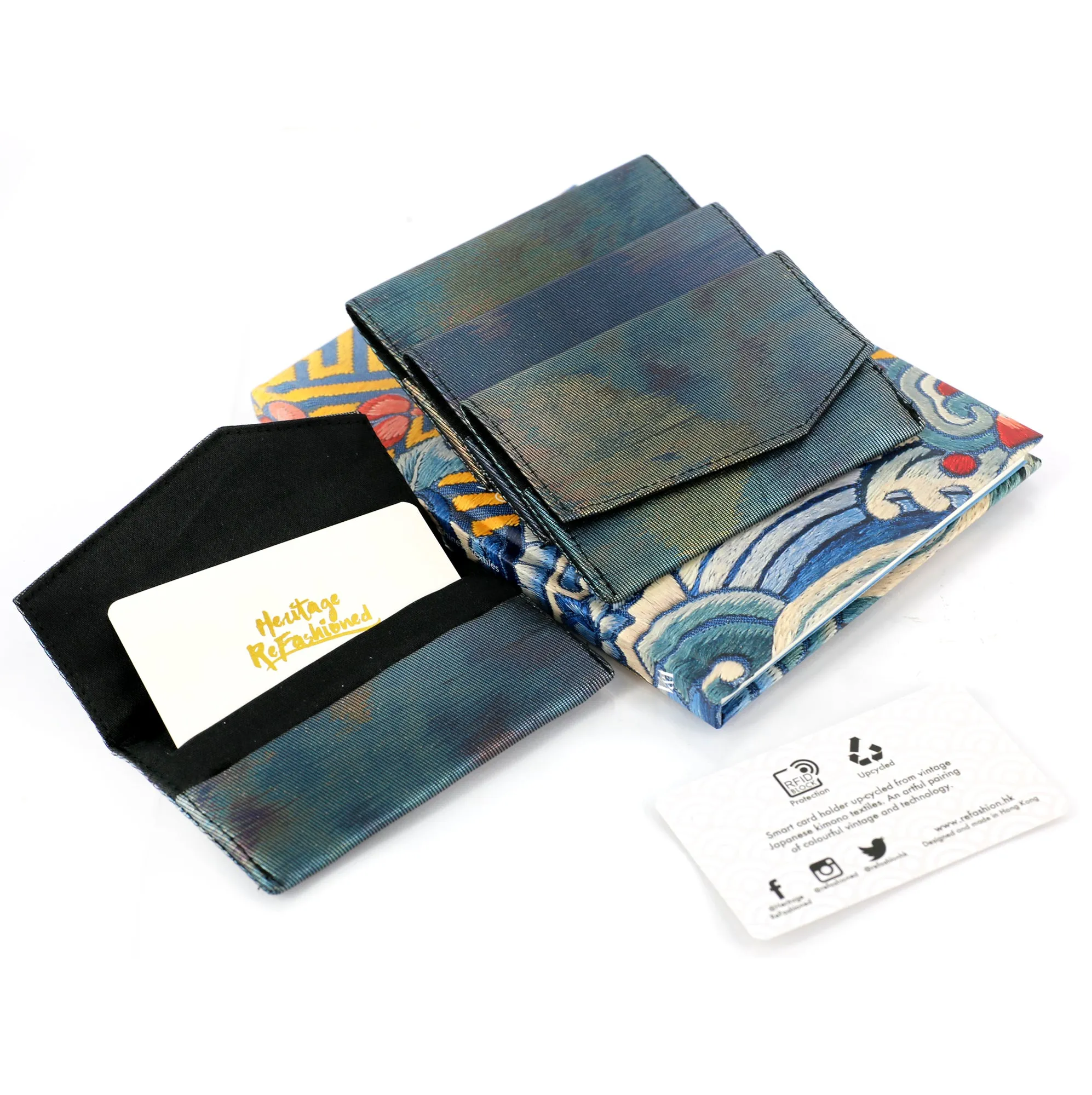 Japanese Kimono Business Card Holder - Navy Blue   Foil | Upcycled from vintage Obi textiles