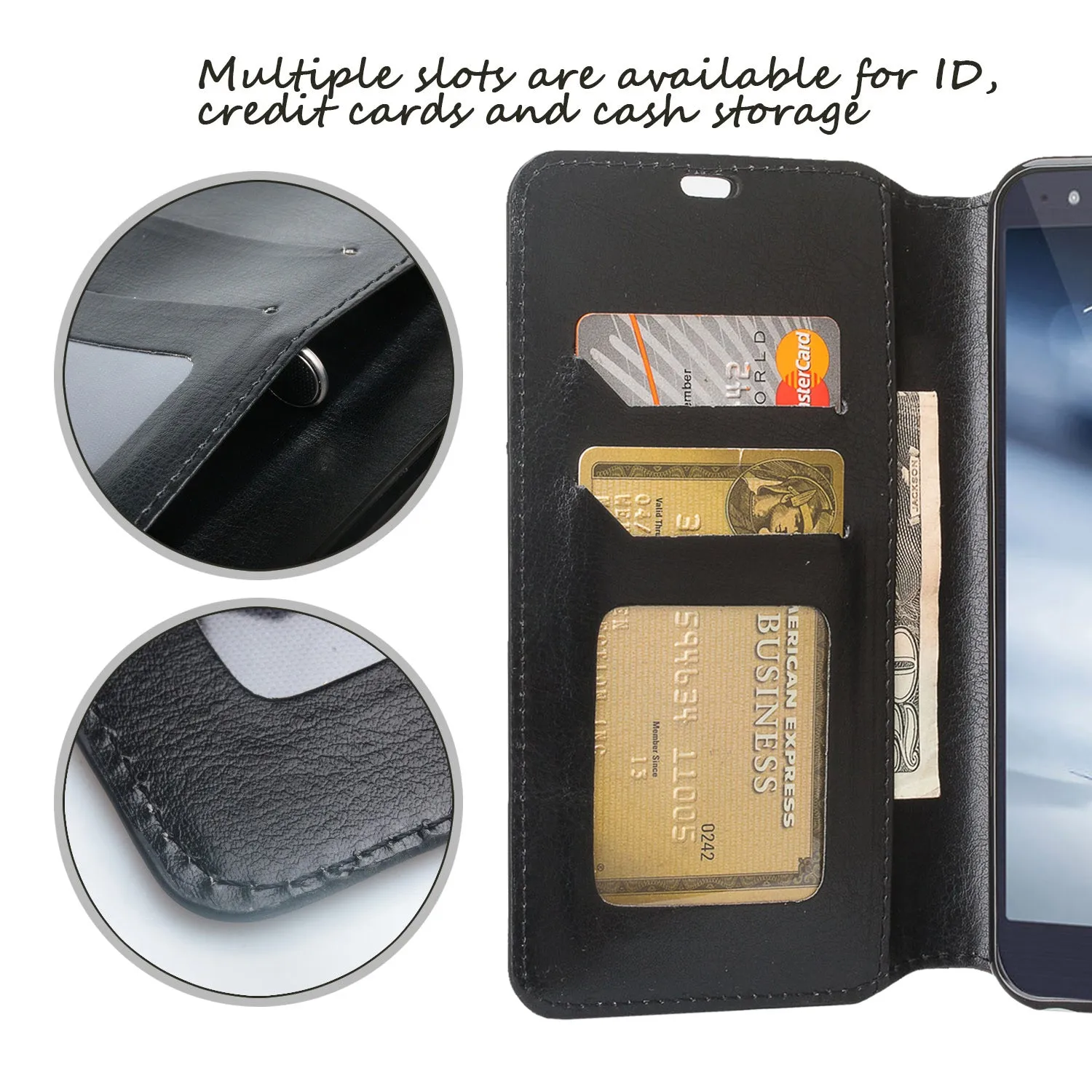 LG Escape Plus Case,Arena 2/K30 2019 Leather Wallet Case [Kickstand] with ID & Credit Card Slots - Black