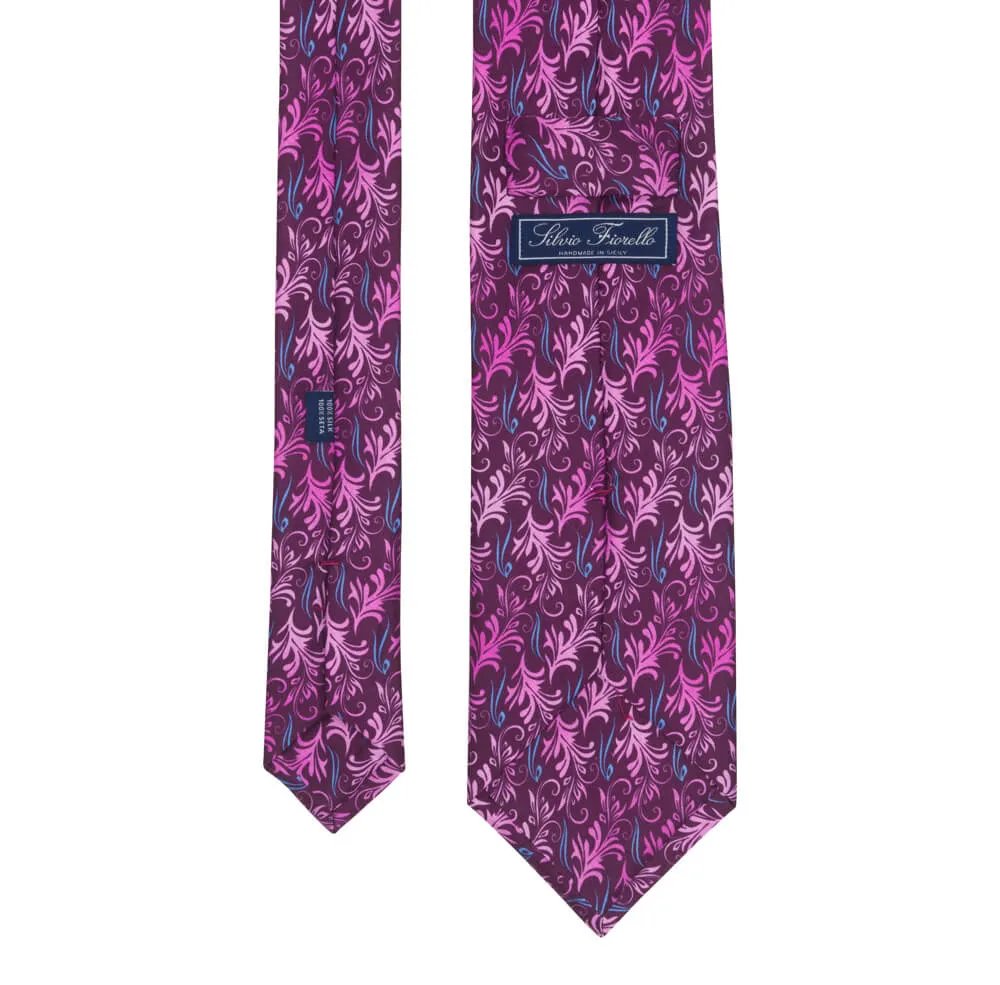 Magenta and Pink Acanthus Leaves Duchesse Silk Tie