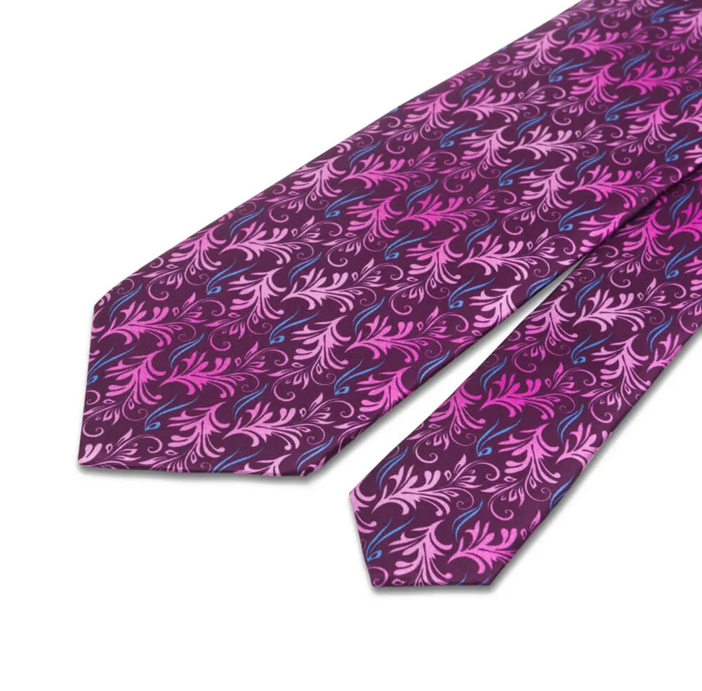 Magenta and Pink Acanthus Leaves Duchesse Silk Tie